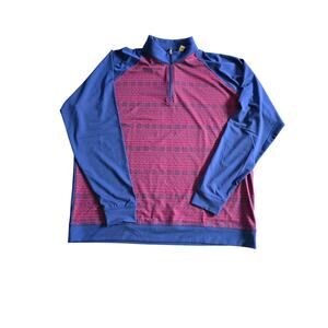 NWOT Holderness&Bourne Fair Isle 1/4 Zip Men XL Stretch Blue Red Golf Long Sleev